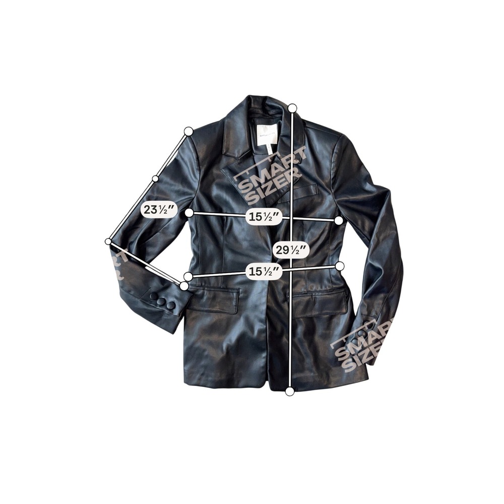 Avec Les Filles Womens Black Faux Vegan Leather Tailored Blazer Jacket Oversized - Picture 2 of 7